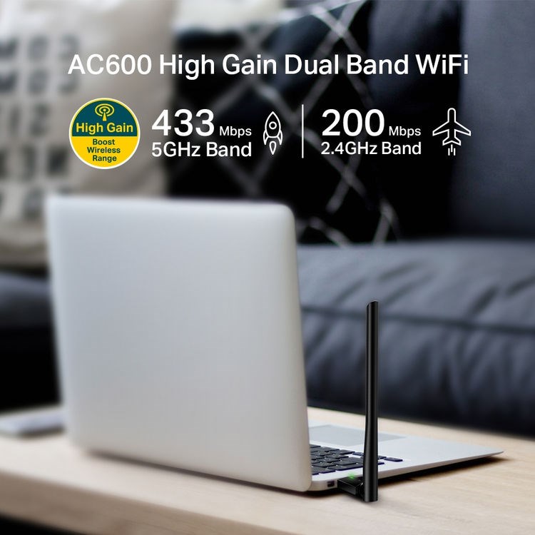 TP-Link AC600 High Gain Wireless Dual Band USB AdapterArcher T2U Plus
